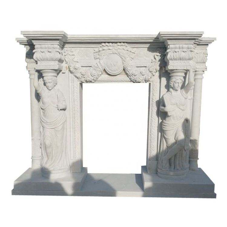 Beige stone honed marble fireplace mantel blood red marble fireplace