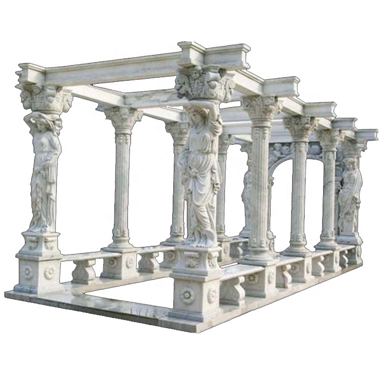 Luxury natural stone chinese garden pavilion gazebo real marble made hand carved garden roman stone gazebo for sale