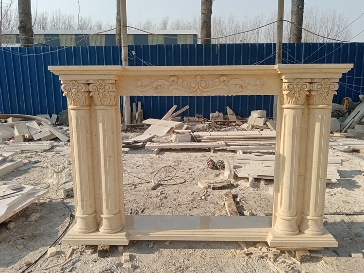 Egypt beige marble outdoor fireplace stone decorative stone wall panels for fireplace electric marble fireplace