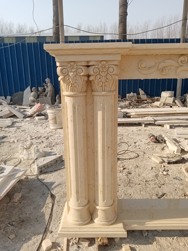 Egypt beige marble outdoor fireplace stone decorative stone wall panels for fireplace electric marble fireplace