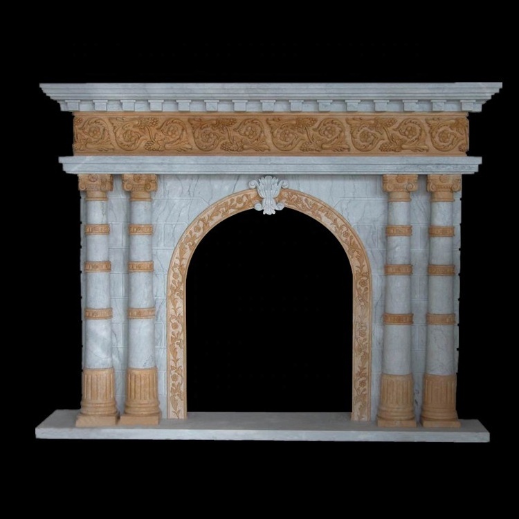 Good Value Beige Travertine Fireplace Mental Stone Mantel With Lion Statue