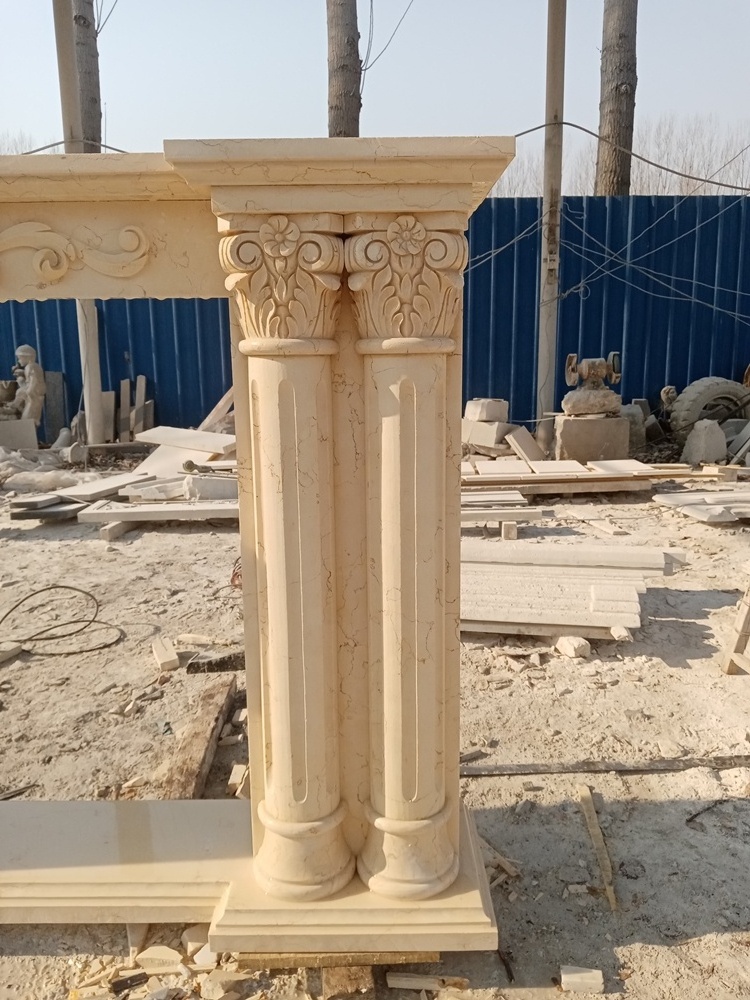 Egypt beige marble outdoor fireplace stone decorative stone wall panels for fireplace electric marble fireplace