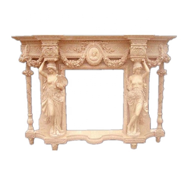 Travertine fireplace mantel cultured flower carved marble fireplace surround decoration beige stone marble fireplace surround