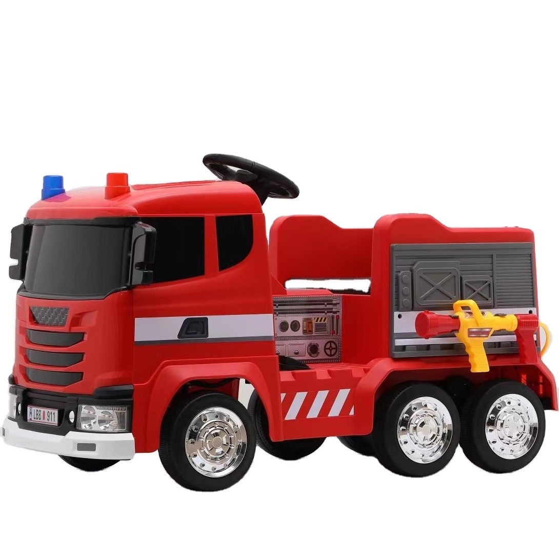 12V Battery Power Ride on Toys Car Baby Electric Fire Fighting Children Four Wheels Fire Truck with Water Gun for Kids