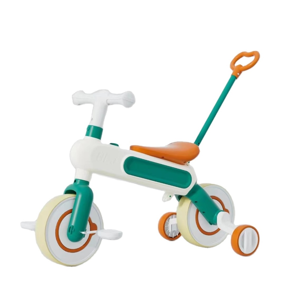 High quality kids plastic balance bike with push handle training wheel and pedal baby ride on car