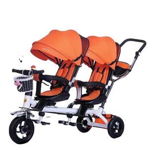 Hot selling new children baby tricycle twins baby side by side tricycle bike stroller double seats kids tricycle