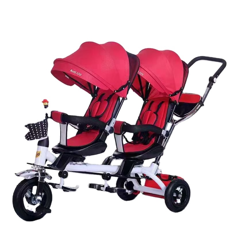 Hot selling new children baby tricycle twins baby side by side tricycle bike stroller double seats kids tricycle