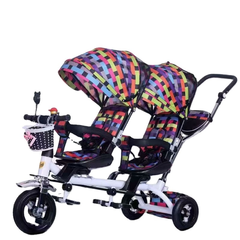 Hot selling new children baby tricycle twins baby side by side tricycle bike stroller double seats kids tricycle