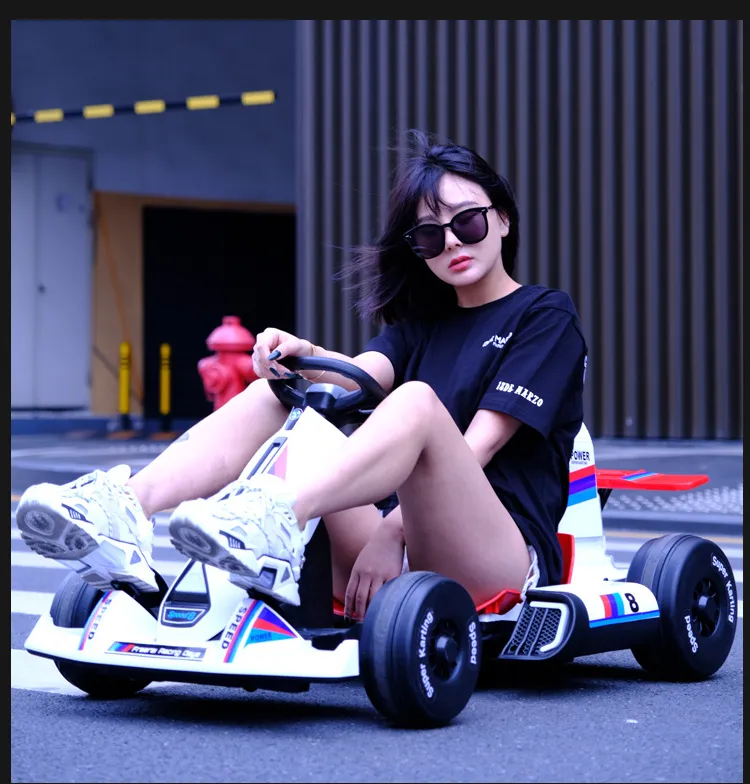 Factory hot sale kids electric toy go kart four wheel adjustable body battery power for kids to drive go kart