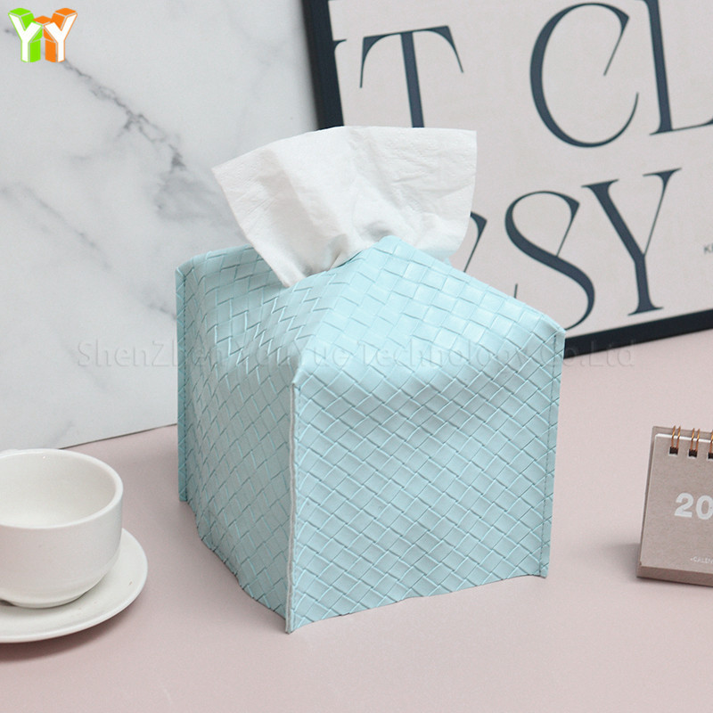 Spot Goods Hot Sale Woven PU Leather Tissue Box Cover Facial Paper Organizer Dispenser Square Tissue Box Holder