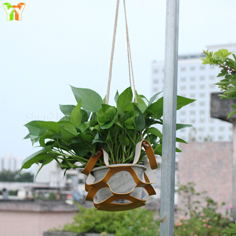 Leather Plant Hanger Macrame Wall Hanging Planter Shelf Decorative Flower Pot Holder Boho Home Decor for Small Plants