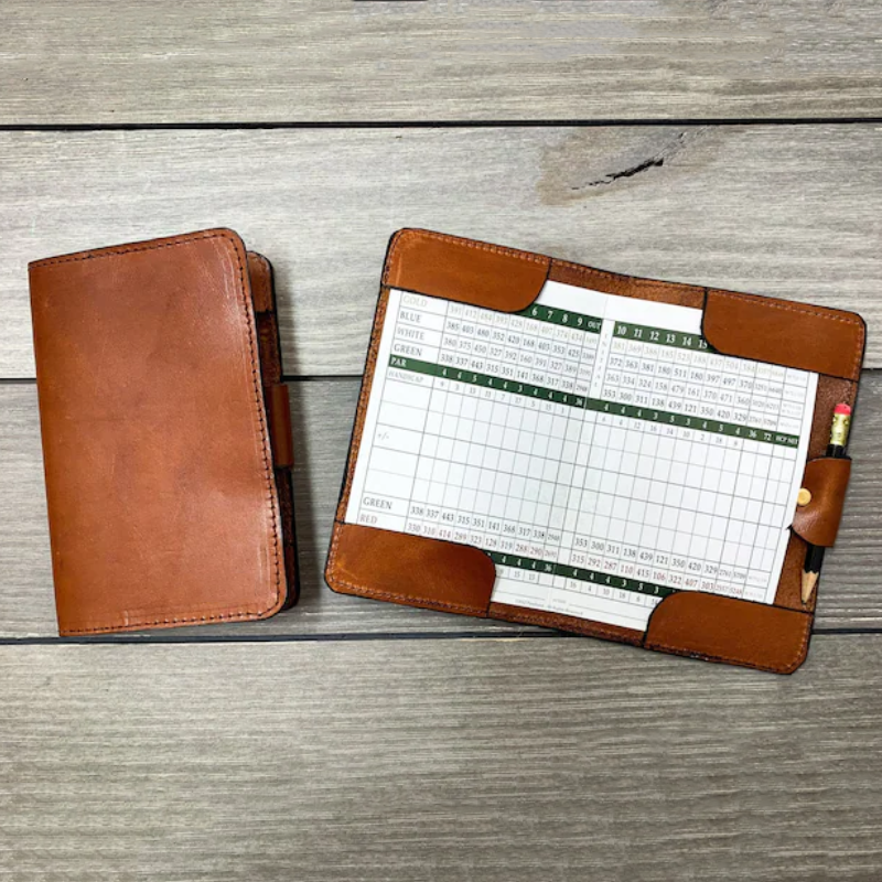 Personalized Leather Golf Scorecard Holder Yardage Book Holder Cover Golf Gifts for Golfers