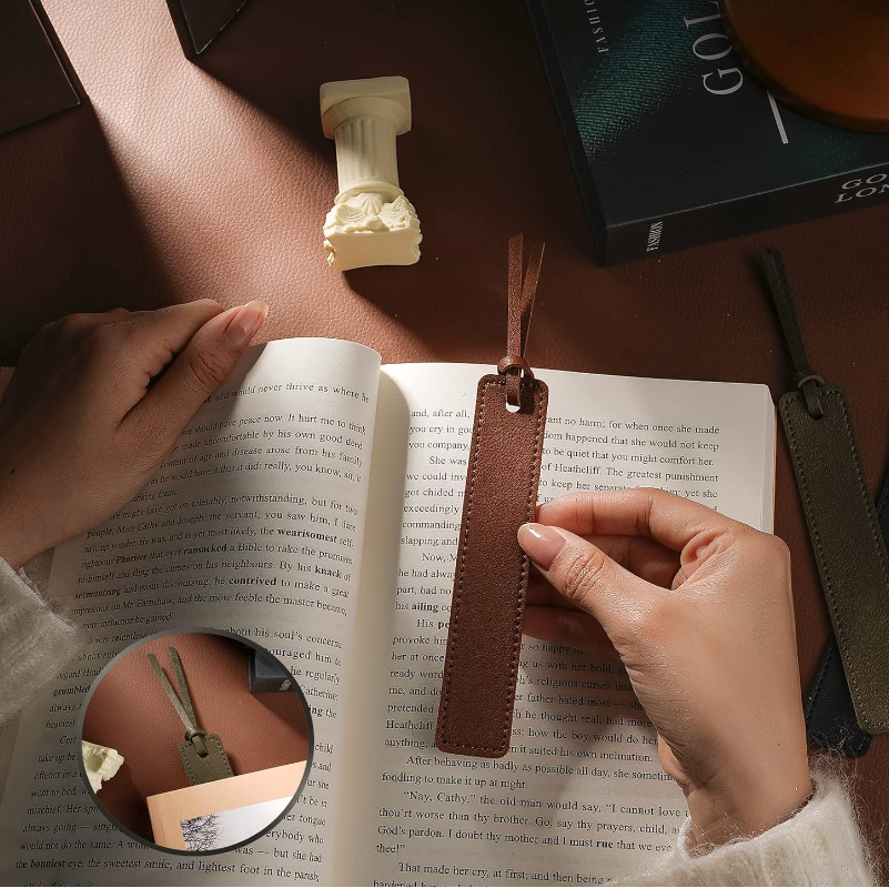 Personalized PU Leather Bookmark Classic Stitched Bookmark with Leather Rope Page Markers Reading Gifts for Book Lovers