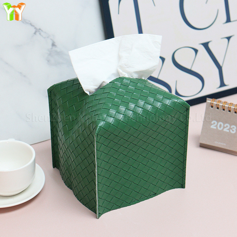 Spot Goods Hot Sale Woven PU Leather Tissue Box Cover Facial Paper Organizer Dispenser Square Tissue Box Holder