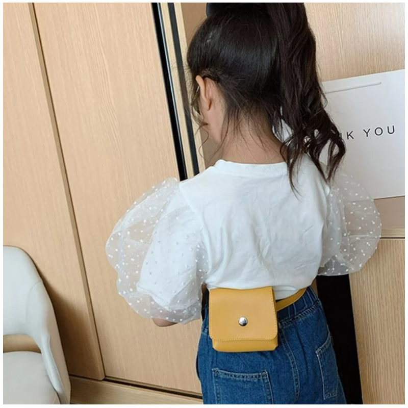 Kids girls mini wrist fanny pack PU leather cute travel custom cross body tote belt bag