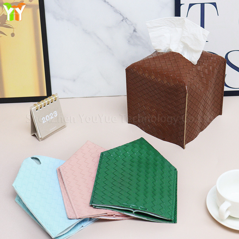 Spot Goods Hot Sale Woven PU Leather Tissue Box Cover Facial Paper Organizer Dispenser Square Tissue Box Holder