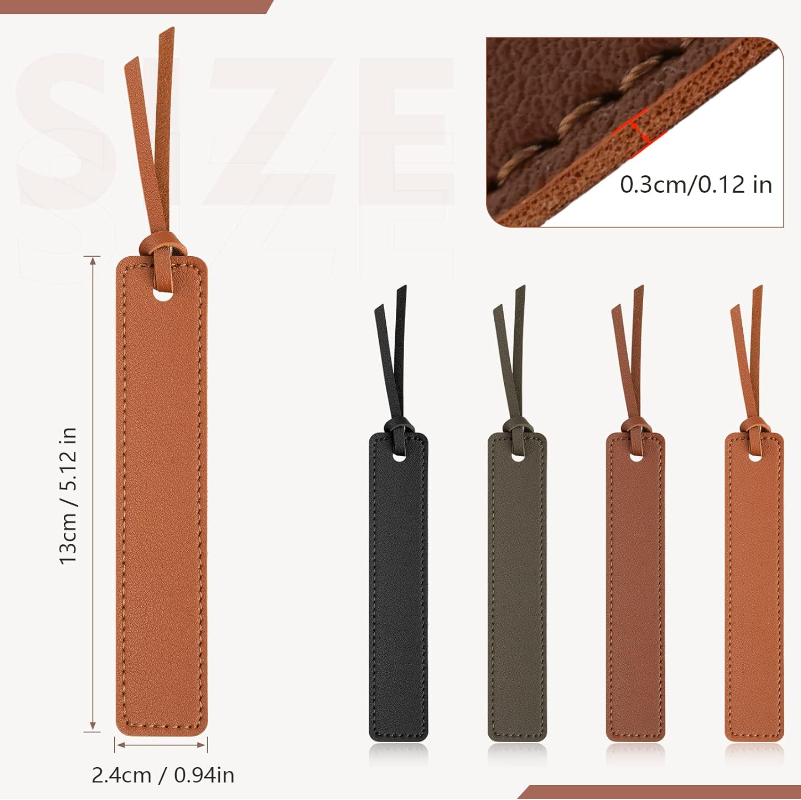 Personalized PU Leather Bookmark Classic Stitched Bookmark with Leather Rope Page Markers Reading Gifts for Book Lovers