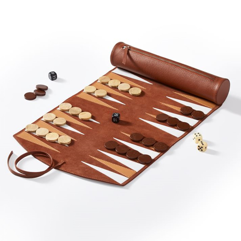 Travel Leather Roll Up Backgammon Board Portable Backgammon Roll Game Foldable Chess Bag Board Games