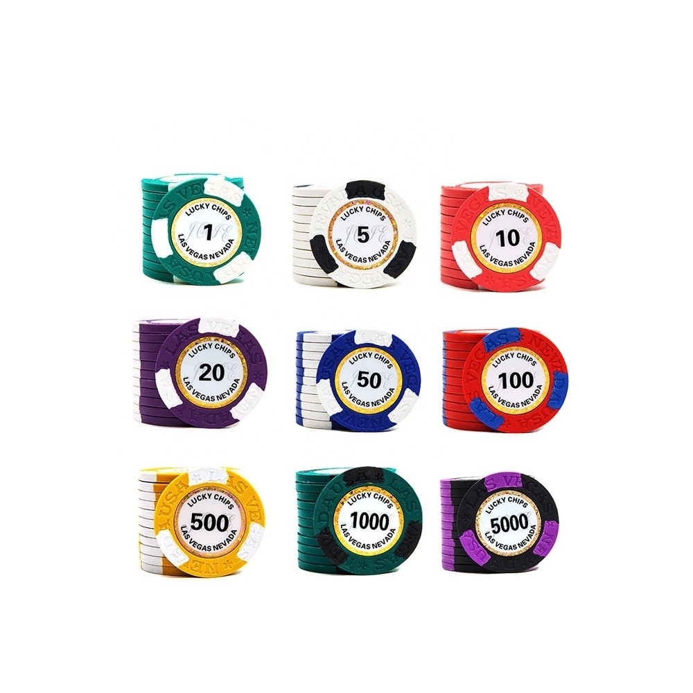 factory wholesales customized 14g 100% clay poker chip with stickers