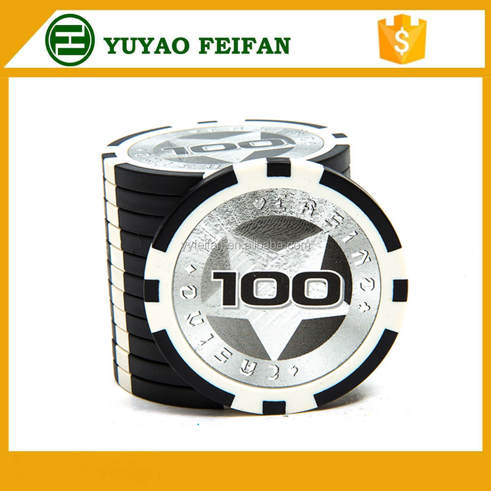 Yuyao factory casino game chips with laser sticker poker chips 1 5 10 15 20 25 50 100 500 1000 5000 denominations