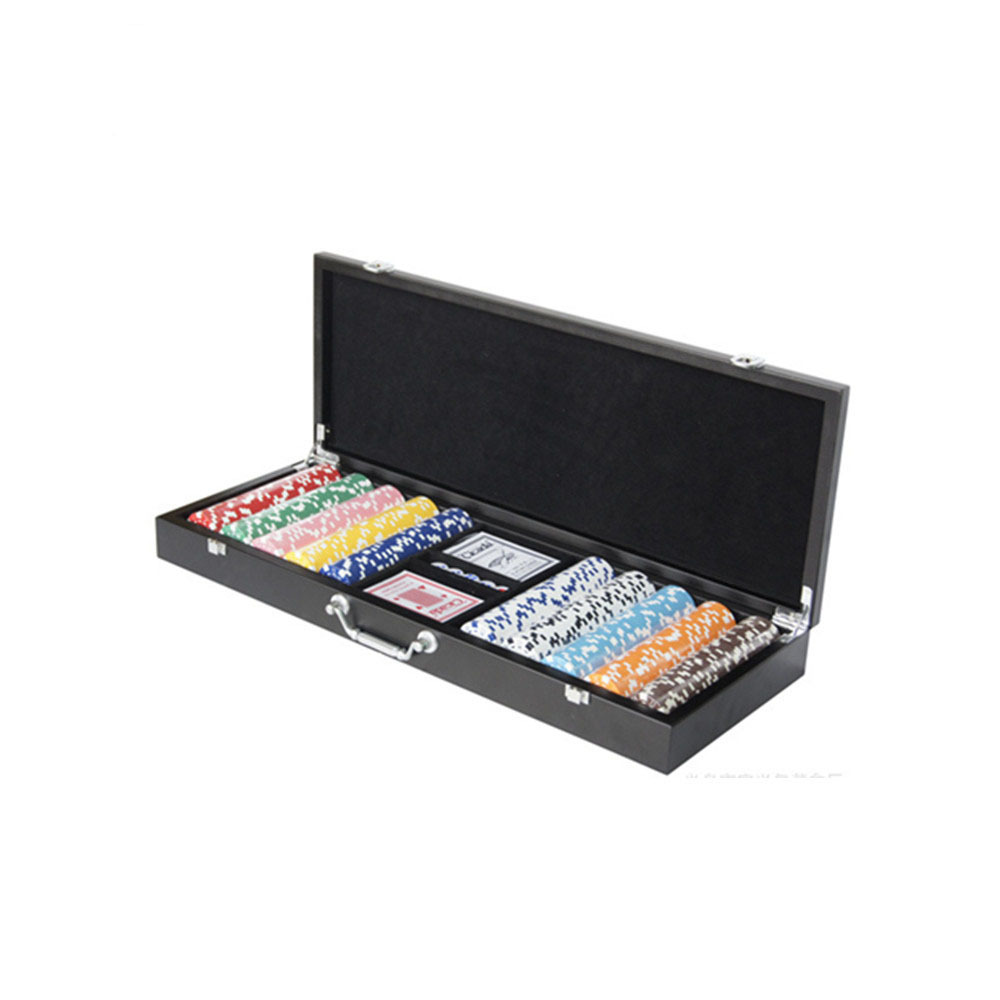 custom professional 500pcs poker chip with wooden case gaming chip set