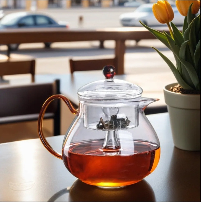 2024 High Borosilicate Glass Teapot with Strainer Clear Multiple Heat Resistant Glass Tea Maker Safe Tea Kettle