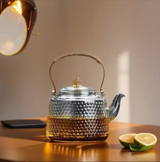 high Borosilicate Glass Teapot With Copper Handle Blooming And Loose Leaf Tea Kettle With Spring Tea Filter