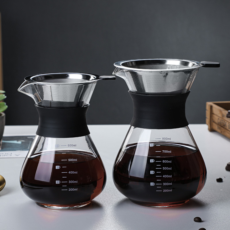 High Quality 200ml 400ml  600ml 800ml Glass Coffee Pot With Stainless Steel Filter