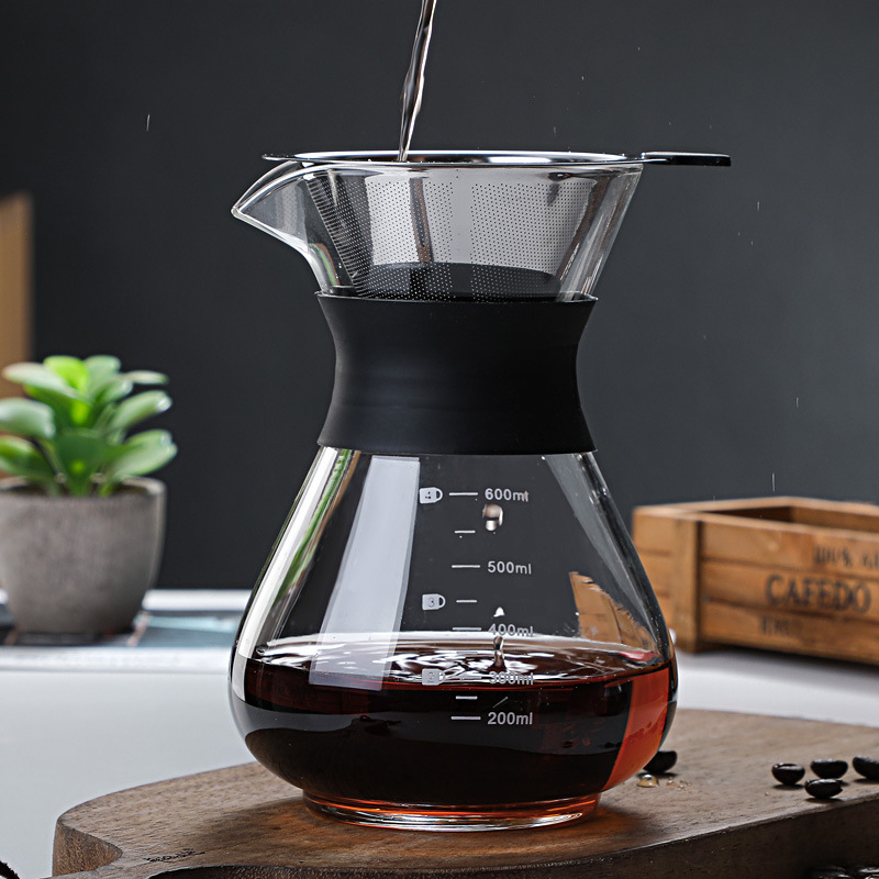 High Quality 200ml 400ml  600ml 800ml Glass Coffee Pot With Stainless Steel Filter