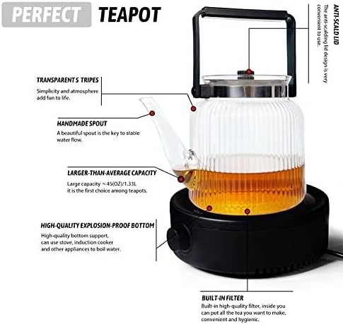 Good Clear Heat Resistant Glass Kettle teapot With Stainless Steel Infuse