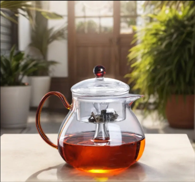 2024 High Borosilicate Glass Teapot with Strainer Clear Multiple Heat Resistant Glass Tea Maker Safe Tea Kettle