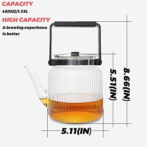 Good Clear Heat Resistant Glass Kettle teapot With Stainless Steel Infuse