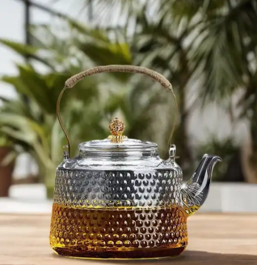 high Borosilicate Glass Teapot With Copper Handle Blooming And Loose Leaf Tea Kettle With Spring Tea Filter