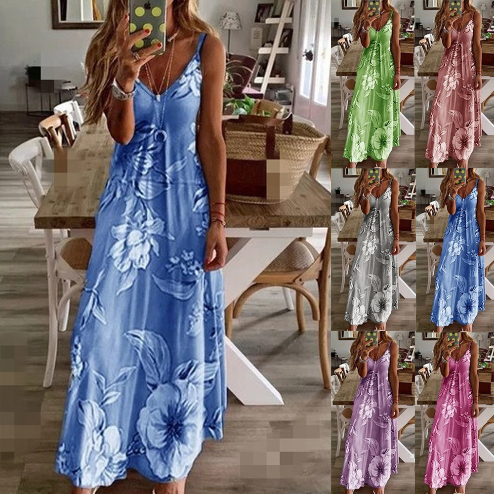 Slip Dress Summer 2023 Bohemian Sleeveless Backless Stylish Floral Casual Maxi Dress Sundresses For Women Evening Dress