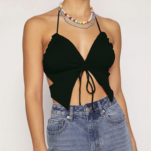 Design Backless Crop Top Woman Summer Ladies Tops Blouse Women Lady Outfits Butterfly Drawstring Crop Top