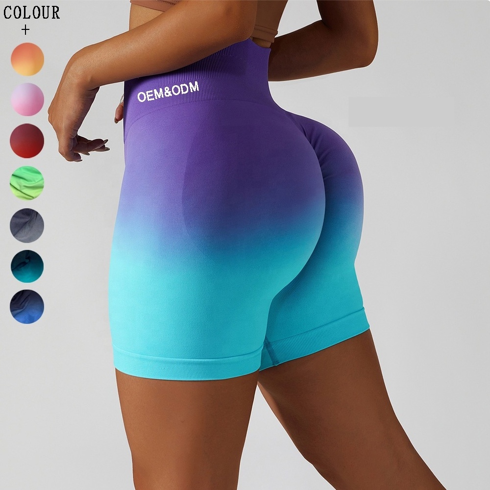 Women Seamless Activewear Yoga Shorts Sexy Ass High Waisted Ombre Butt Scrunch Gym Shorts