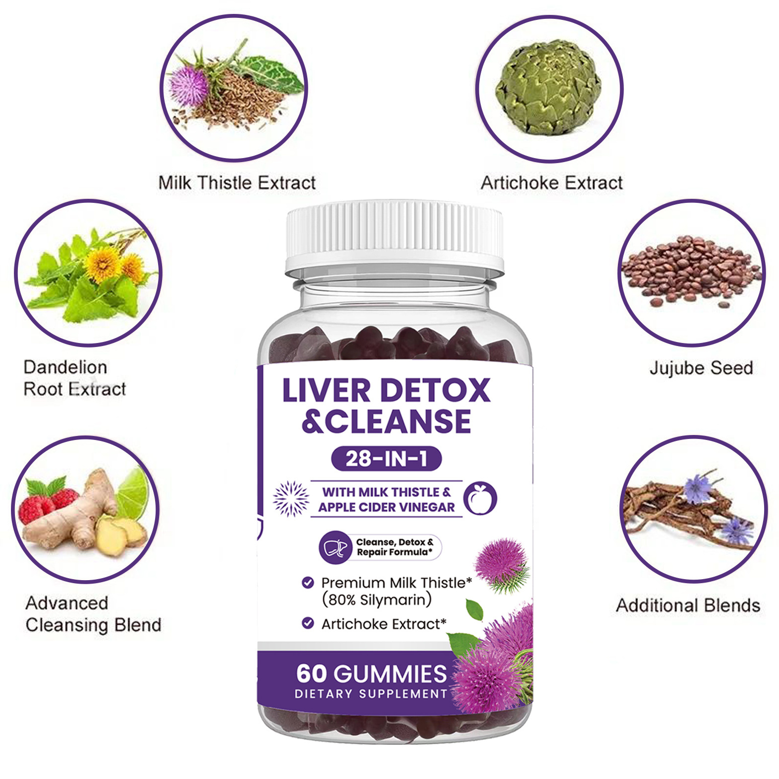 Liver Detox Healthcare Supplement Milk thistle Gummy Liver Cleanse Detox Anti Hangover Milk Thistle Gummies