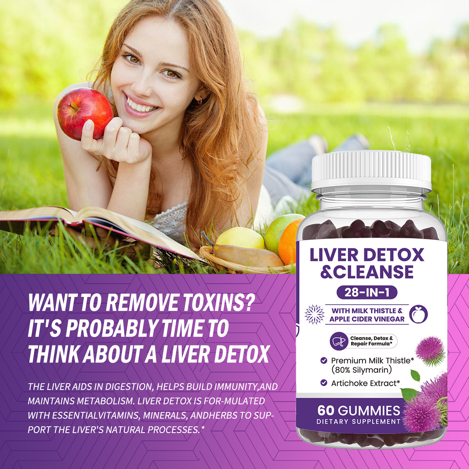 Liver Detox Healthcare Supplement Milk thistle Gummy Liver Cleanse Detox Anti Hangover Milk Thistle Gummies