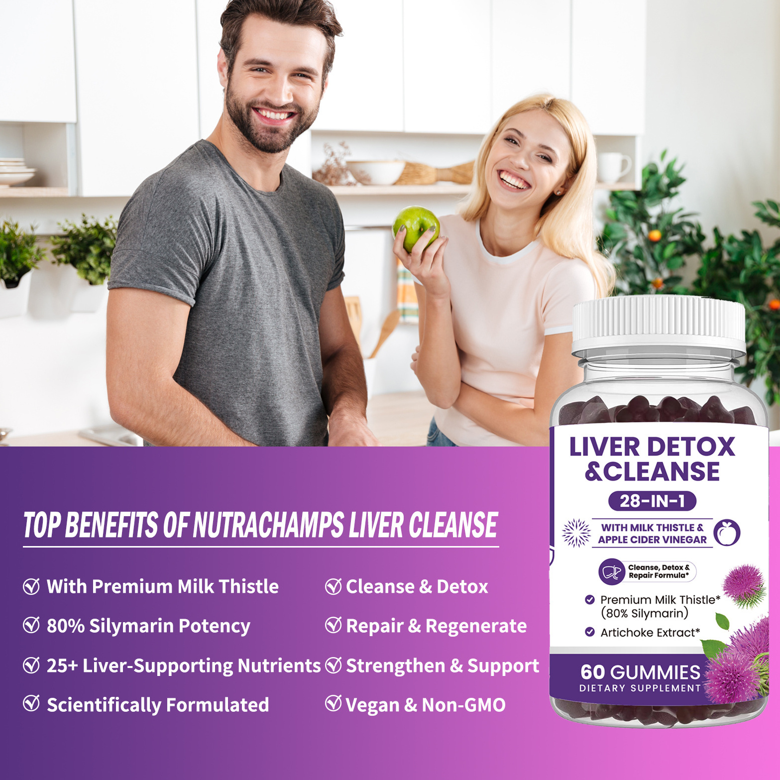 Liver Detox Healthcare Supplement Milk thistle Gummy Liver Cleanse Detox Anti Hangover Milk Thistle Gummies