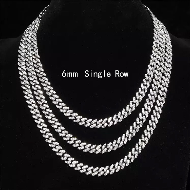 HipHop Chain 6mm Single Row S925 Silver Necklace Pass Diamond Tester Moissanite Necklace Cuban Link Chain