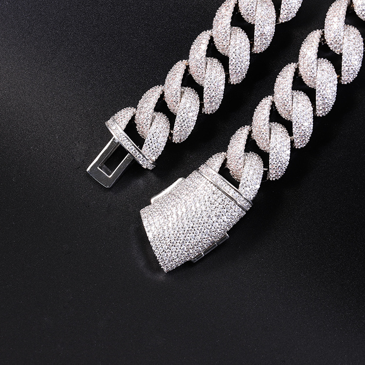 Custom full iced out cuban chain S925 silver brilliance moissanite sterling silver 17mm 4rows heavy hip hop link necklace