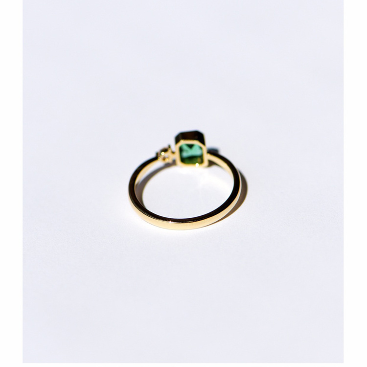 Vintage handmade green Colombian emerald cut 18K gold 1ct lab grown emerald ring women jewelry