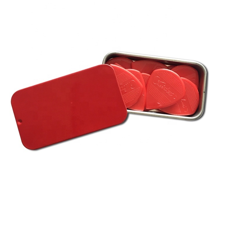 Drop shape red ABS embossed guitar picks Red Color In Non -Slip Metal Box JazzIII