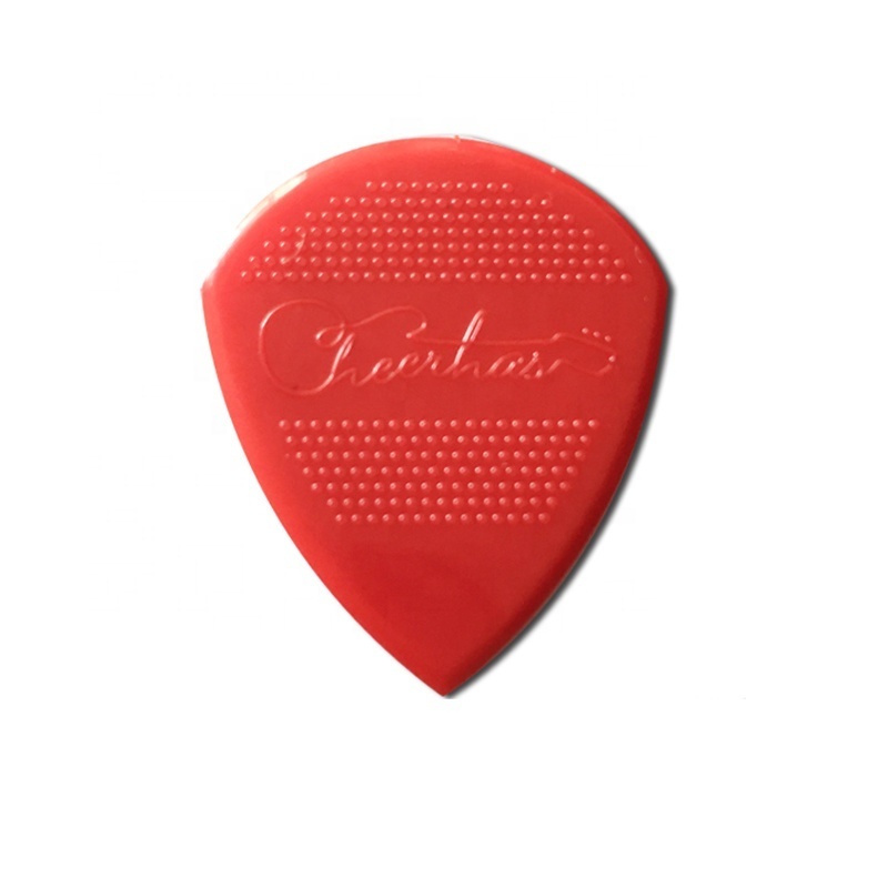 Drop shape red ABS embossed guitar picks Red Color In Non -Slip Metal Box JazzIII