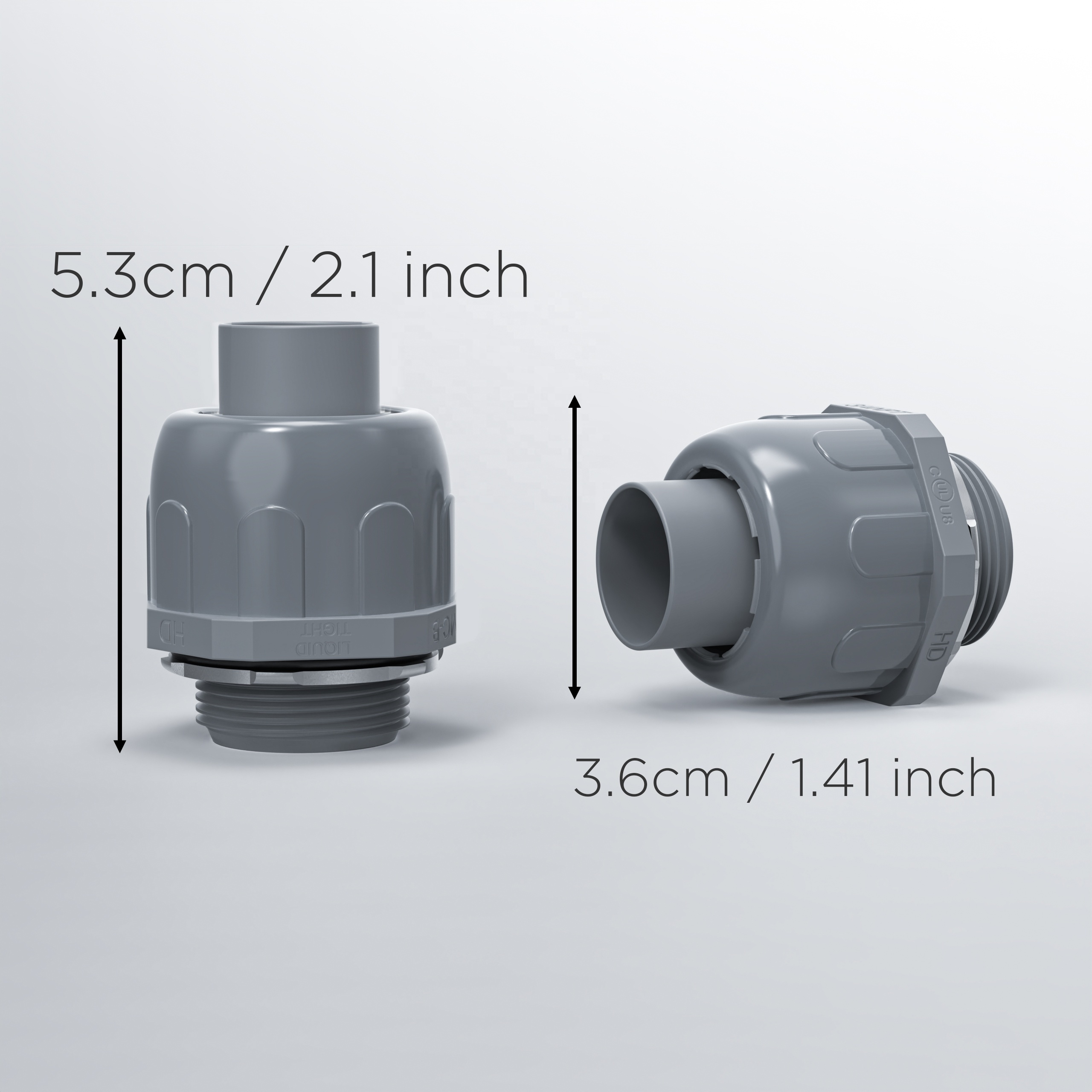 1/2 inch Conduit Connectors Non-metallic Liquid Tight for Electrical PVC Conduit Fittings NPT Straight and 90 Deg Grey