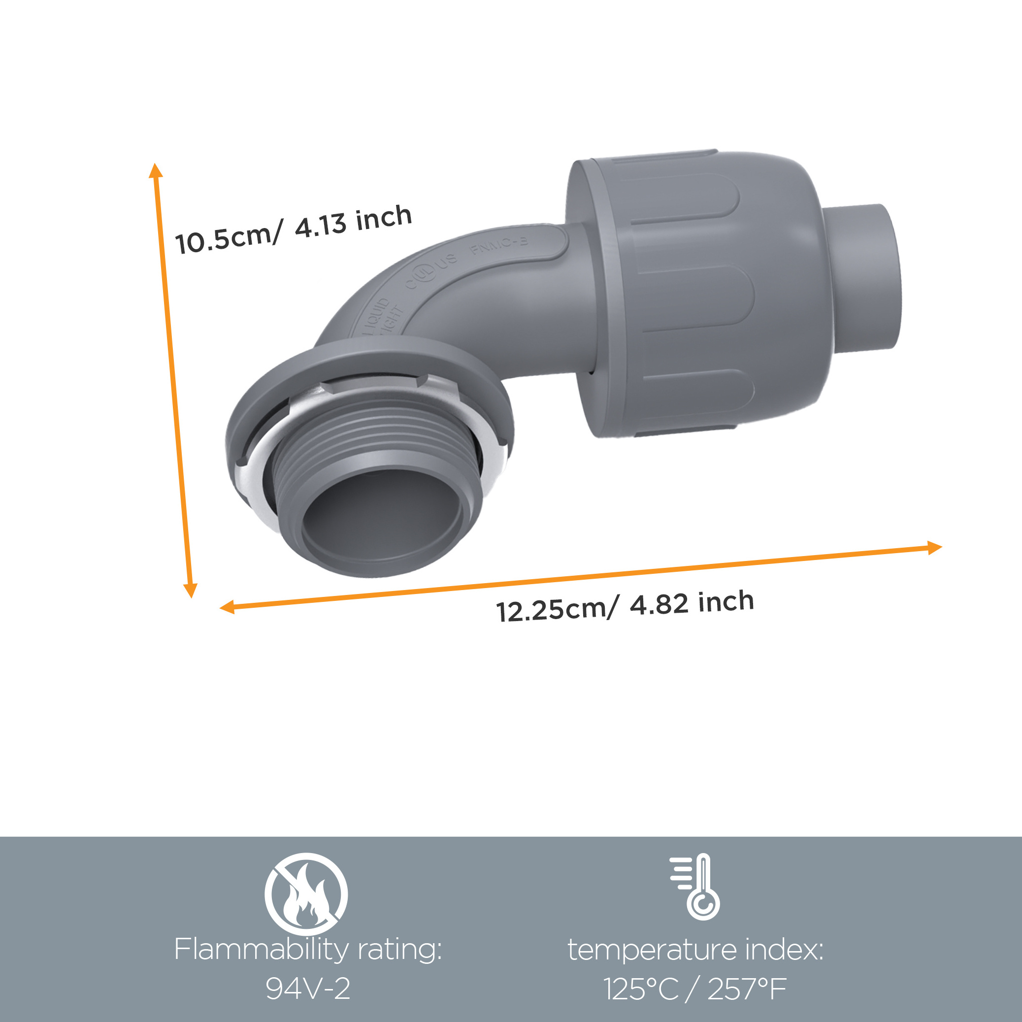 1-1/4 inch Non-metallic Liquid Tight Conduit Connectors for Electrical PVC Flexible Conduit Fittings NPT 90 Degree Grey