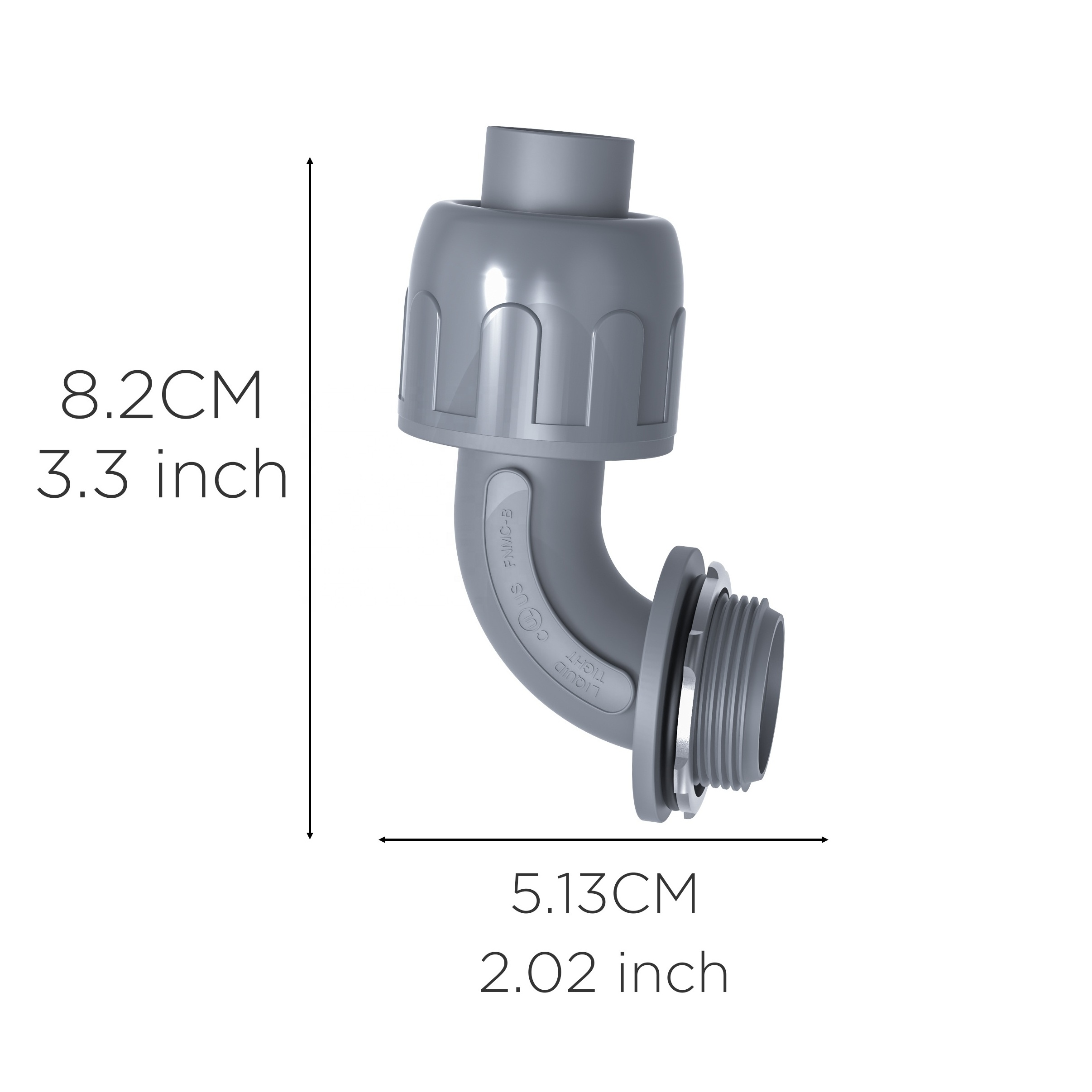 1/2 inch Non-metallic Liquid Tight Conduit Connectors for Electrical PVC Flexible Conduit Fittings NPT 90 Degree Grey