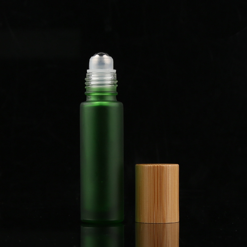 5ml 10ml 15ml Frosted Brown Roller Bottle Perfume Essential Oils Bamboo Glass Roll On Bottle With Bamboo Lid And Rollers