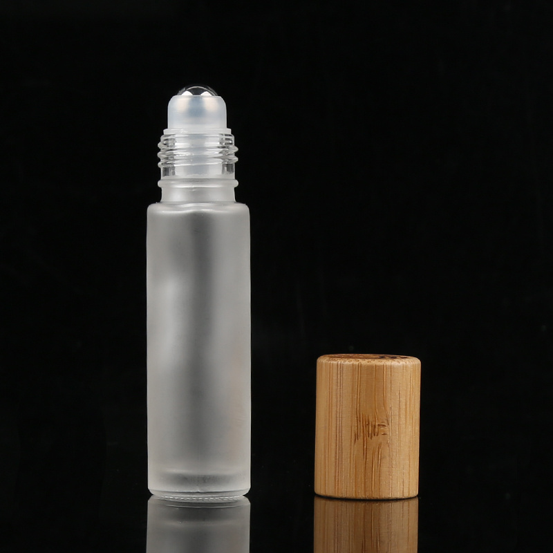 5ml 10ml 15ml Frosted Brown Roller Bottle Perfume Essential Oils Bamboo Glass Roll On Bottle With Bamboo Lid And Rollers