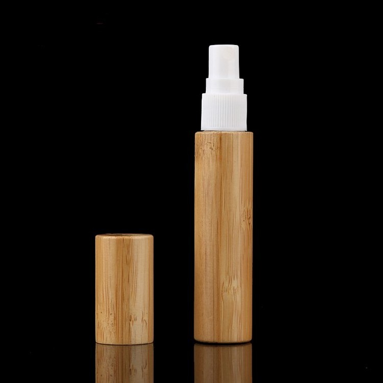 Natural Bamboo Lid 10ml Refillable Perfume Atomizer Fine Mist Spray Bottle with PP Cap Glass Body for Cosmetics Packaging